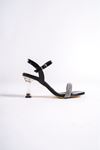 Kerman Siyah Rugan Taşlı  Şeffaf Topuklu Kadın Ayakkabı