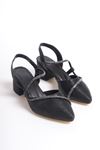 Malahtri Siyah Simli Topuklu Kadın Ayakkabı 