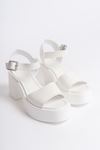 Loura Beyaz Mat Deri Platfom Topuklu Kadın Ayakkabı